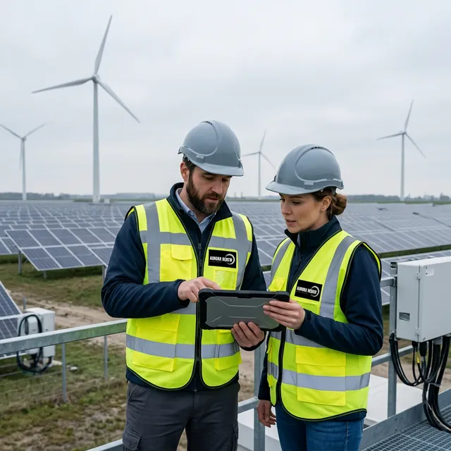 Integrated solar panels and wind turbines representing the hybrid renewable energy system