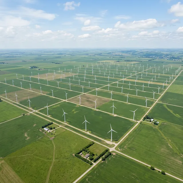 Wide aerial view of the planned wind farm capacity