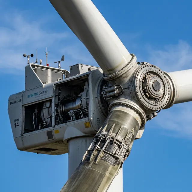 Close-up highlighting mechanical engineering of advanced turbine nacelles