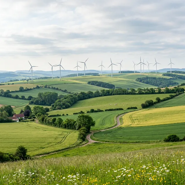 Wind turbines smoothly integrated into a beautiful natural landscape